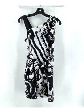 Armani Exchange Women's Black White Geometric Print Sleeveless Belted Dress Sz 0